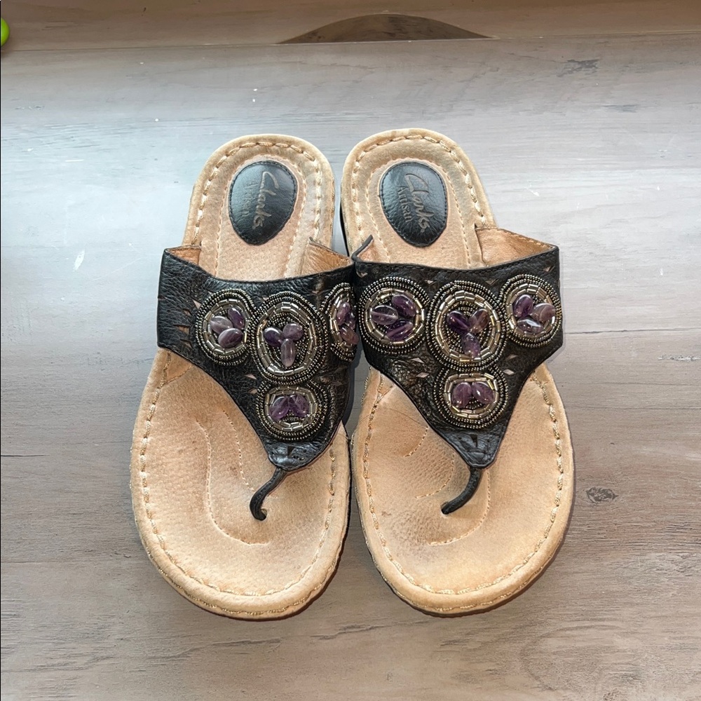 Clarks Artesan Women's Sandals with Black and Purple Accents